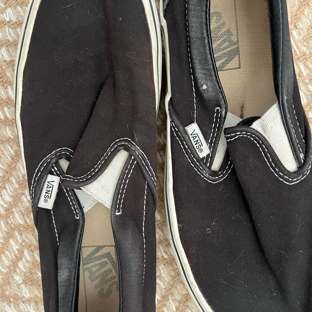 Vans Black and Cream Slip-On Shoes
